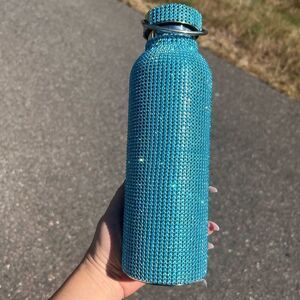 Blue Rhinestone Water Bottle with Blue Crystal & Silver Detachable Chain